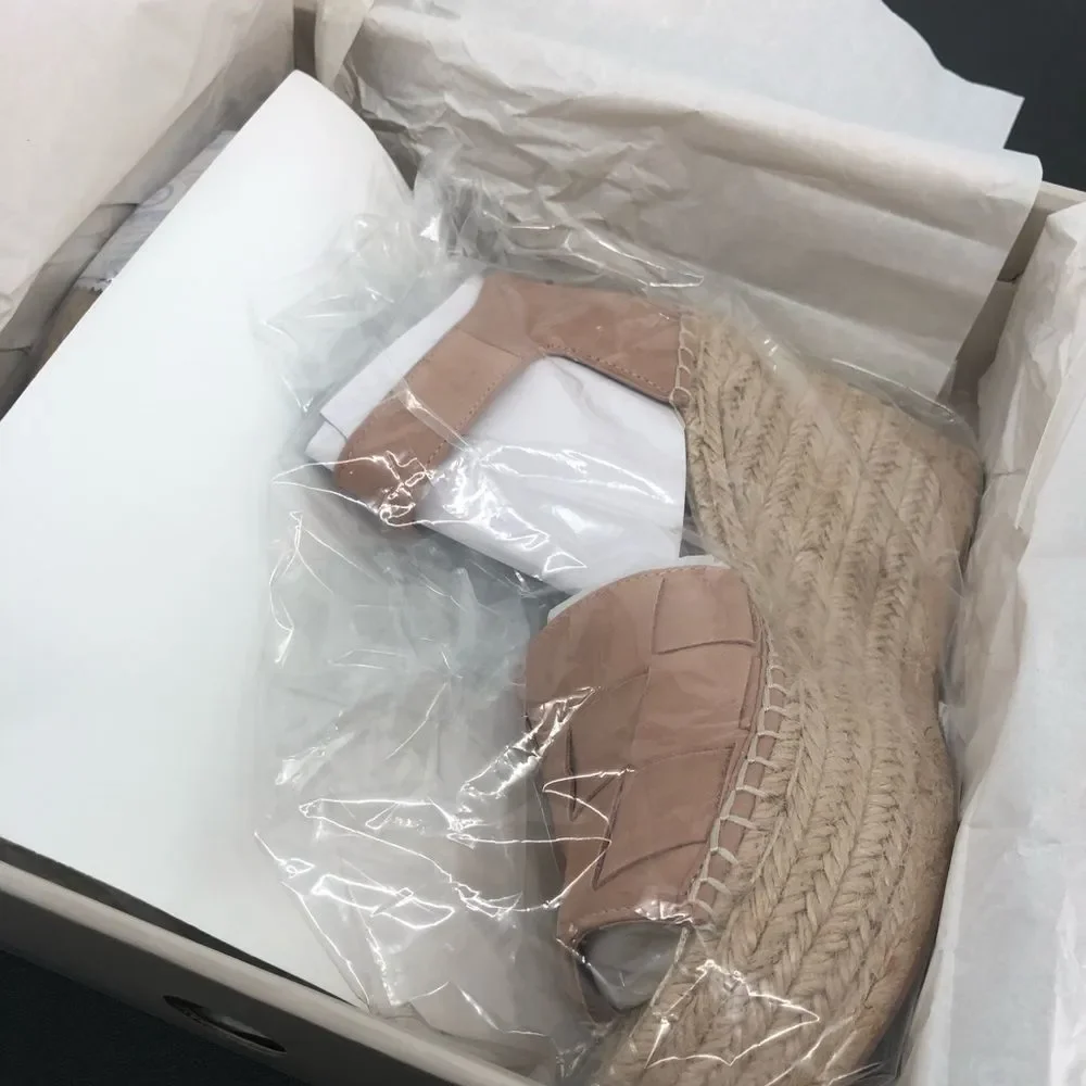 Marc Fisher Adalla Basketweave Suede Light Pink Platform Wedge Espadrille Sandal